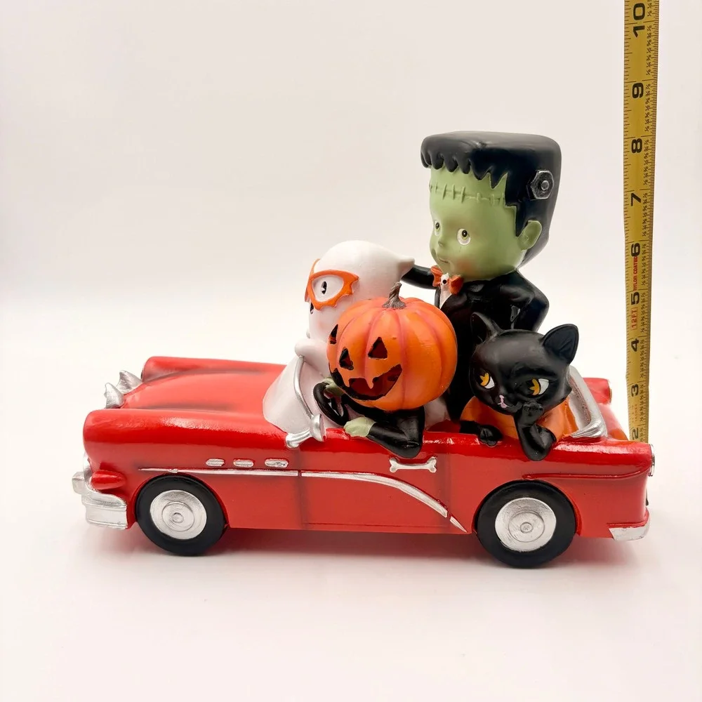 Halloween Retro Style  Frankenstein Ghost Black Cat Red Car Light Up